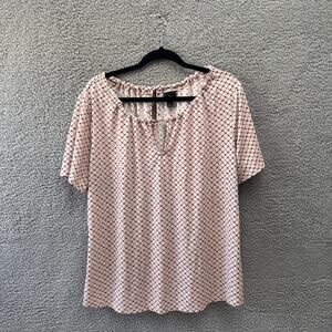 Worthington Blouse Womens top XL short sleeve pullover Keyhole Back Tie stretch